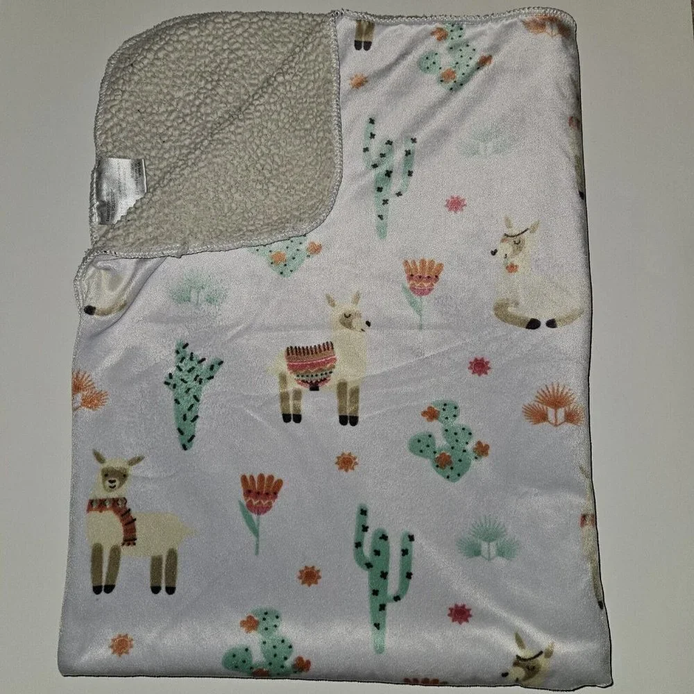 Cactus Llama Sun Plants Baby Blanket Lovey Fleece Sherpa 30x38 RN 119741